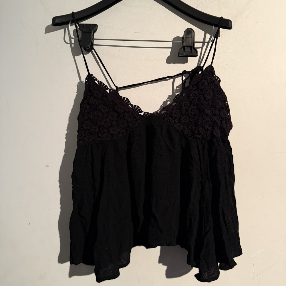 Y2K Acemi Small Knit Crochet Babydoll Cami‎ Boho Fairy Black Festival